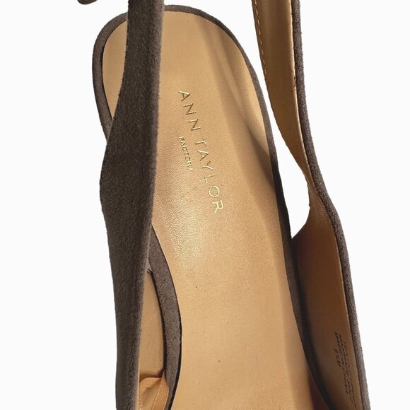 Ann Taylor Womens Taupe Suede Slingback Pumps Heel Bow Pointed Toe Sz 8.5M NWOT - Picture 8 of 8
